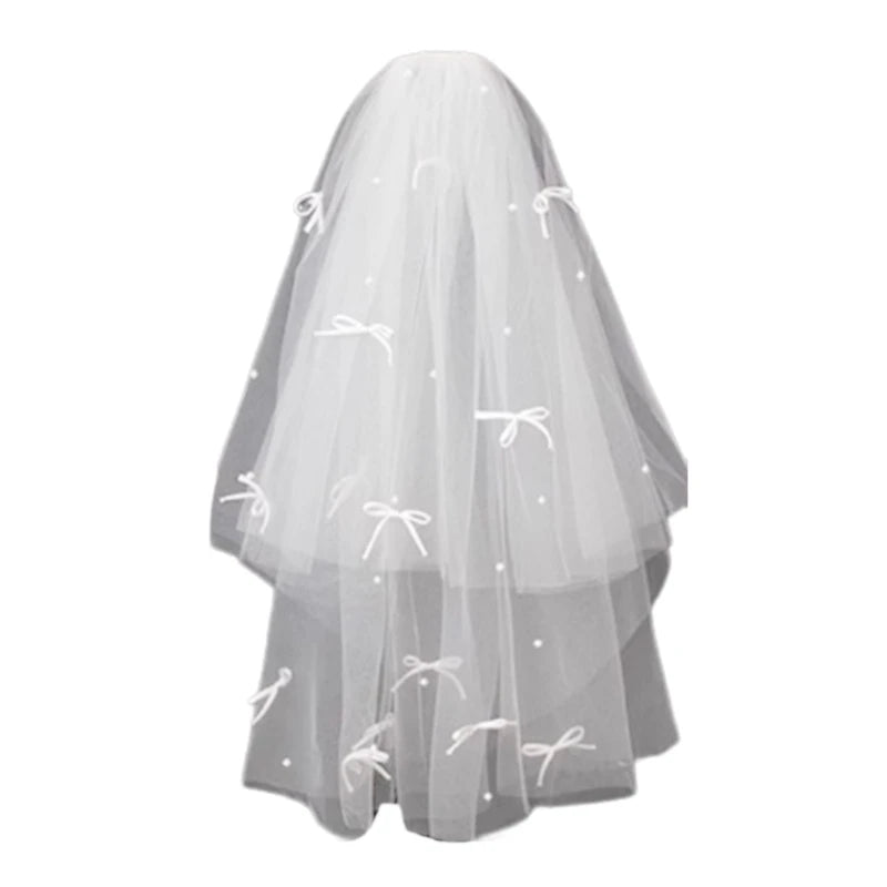 Bride Veil Studded Bowknot Beaded Head Covering Wedding Hair Covering White Wedding Veil Headscarf Short Veil DropShip
