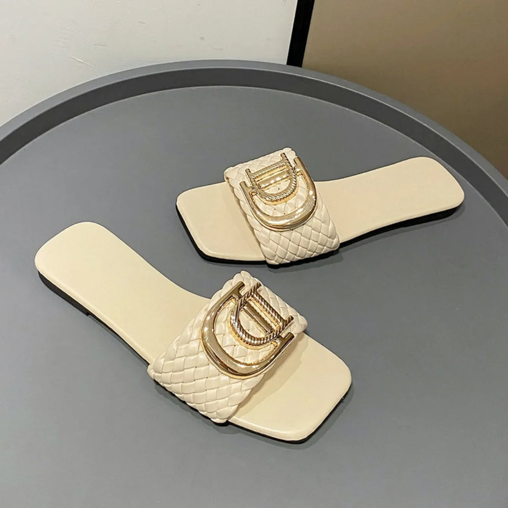 Women Slippers Party Sexy Elegant Slippers Women Luxury Decor Weave Designer Flat Sandals Fashion Open-toe Vacation Slides Women