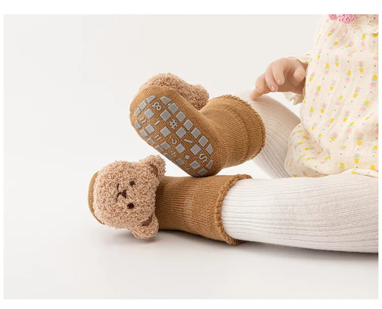 Cute Bear Baby Socks for Boys Girls Winter Soft Cotton Thicken Socks Anti Slip Babies Accessories for Newborn Toddler Sock Kids