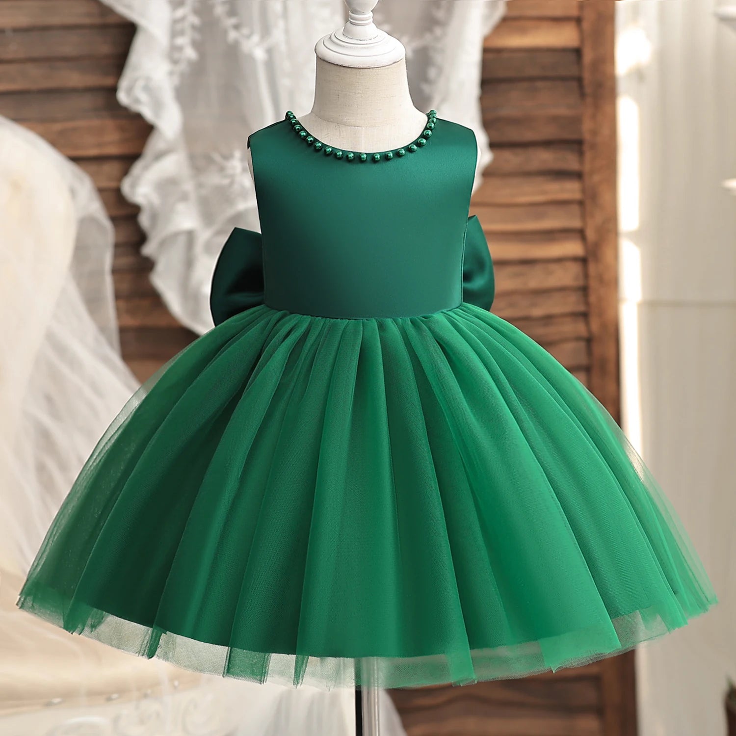 Flower Girl Dresses for Wedding Kids Backless Tulle Tutu  Princess Prom Party Clothes Baby 1st Birthday Baptism White Dress