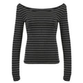 Spring Fall Women's New Japanese Basic Models Slim Long-Sleeved Striped t-Shirt Strapless Korean Street Style y2k Thin Tops