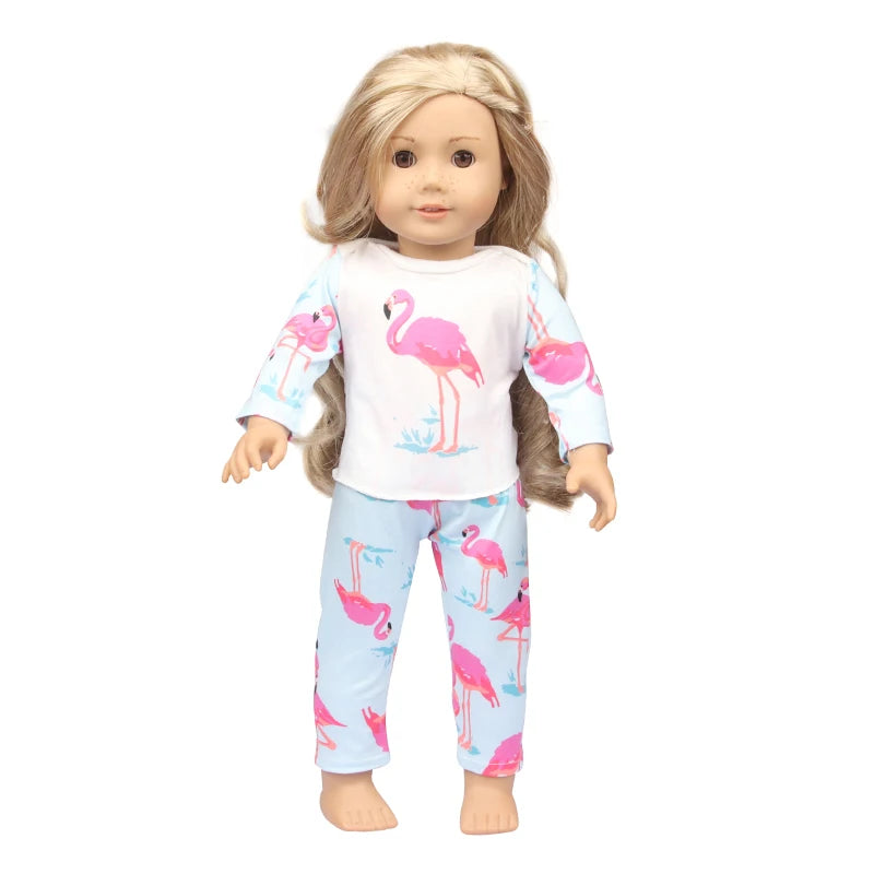 Doll Clothes Pajamas  For 43cm Baby New Born&American 18 Inch Girl Doll Unicorn Shark Cartoon Clothes Suit For Generation Doll