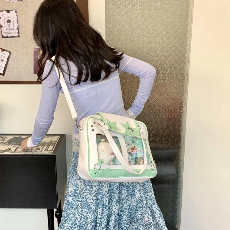 Y2K Trendy Star Ita Bag Lolita Girl Transparent Pocket Fashion Crossbody Bag Women's DIY Display Shoulder Bag Cute Purse Handbag