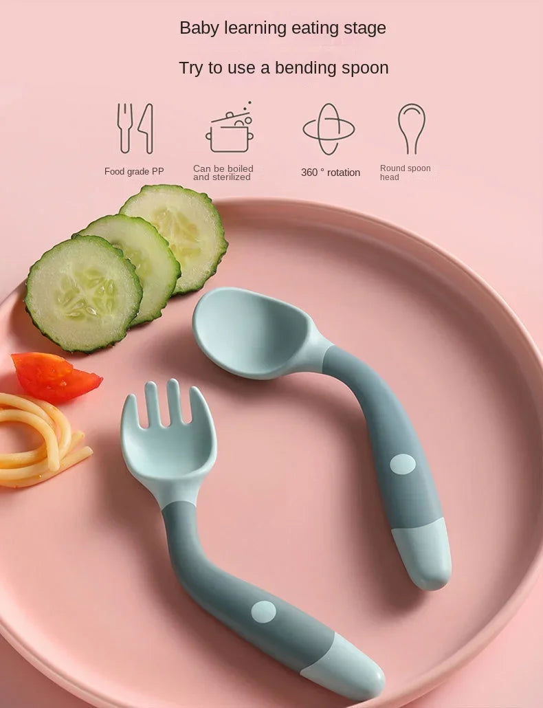 Baby Children Spoon Fork Set Soft Bendable Silicone Scoop Fork Kit Tableware Toddler Training Feeding Cutlery Utensils Tableware