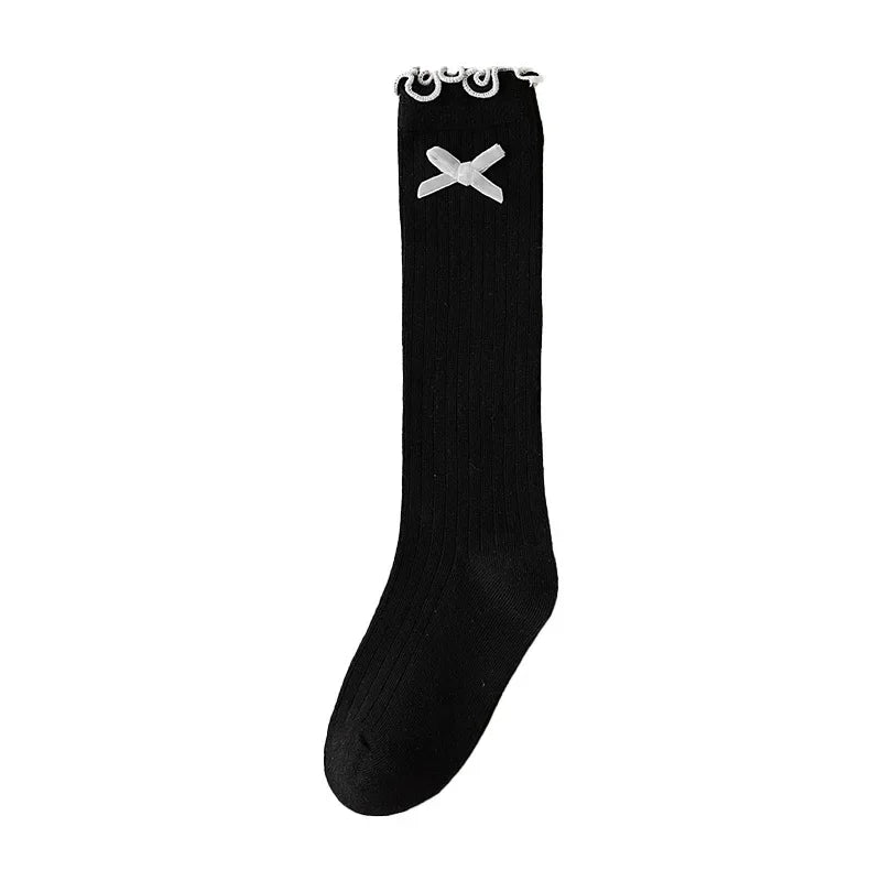 1 Pair Chic Simplicity Kids Girl Sock Sweet Fashion Bow Ruffle Bow Children Girl Calf Sock Spring Autumn Cotton School Sock