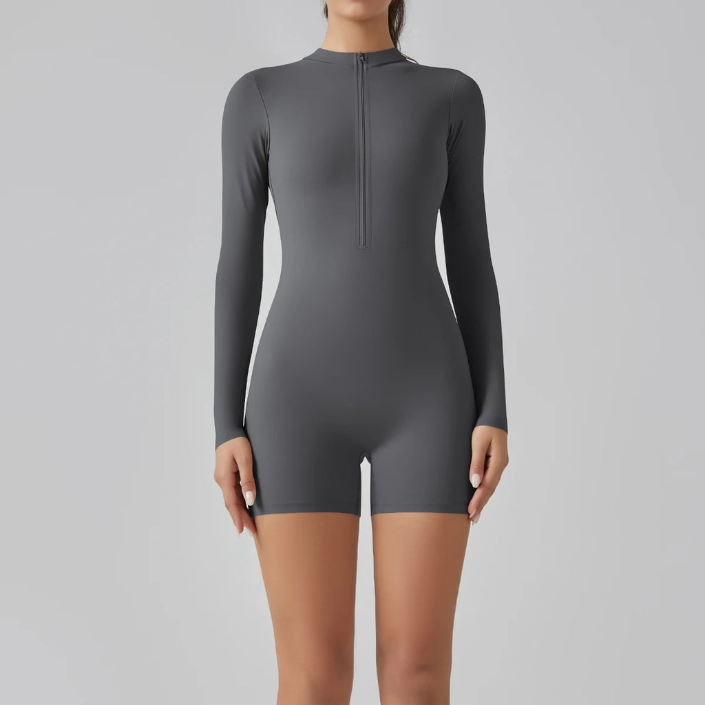 Zipper Tracksuit Set Women Yoga Jumpsuit Stand Collar Half Long Sleeved High Waist Butt Lift Fitness Sports Bodysuit Leggings