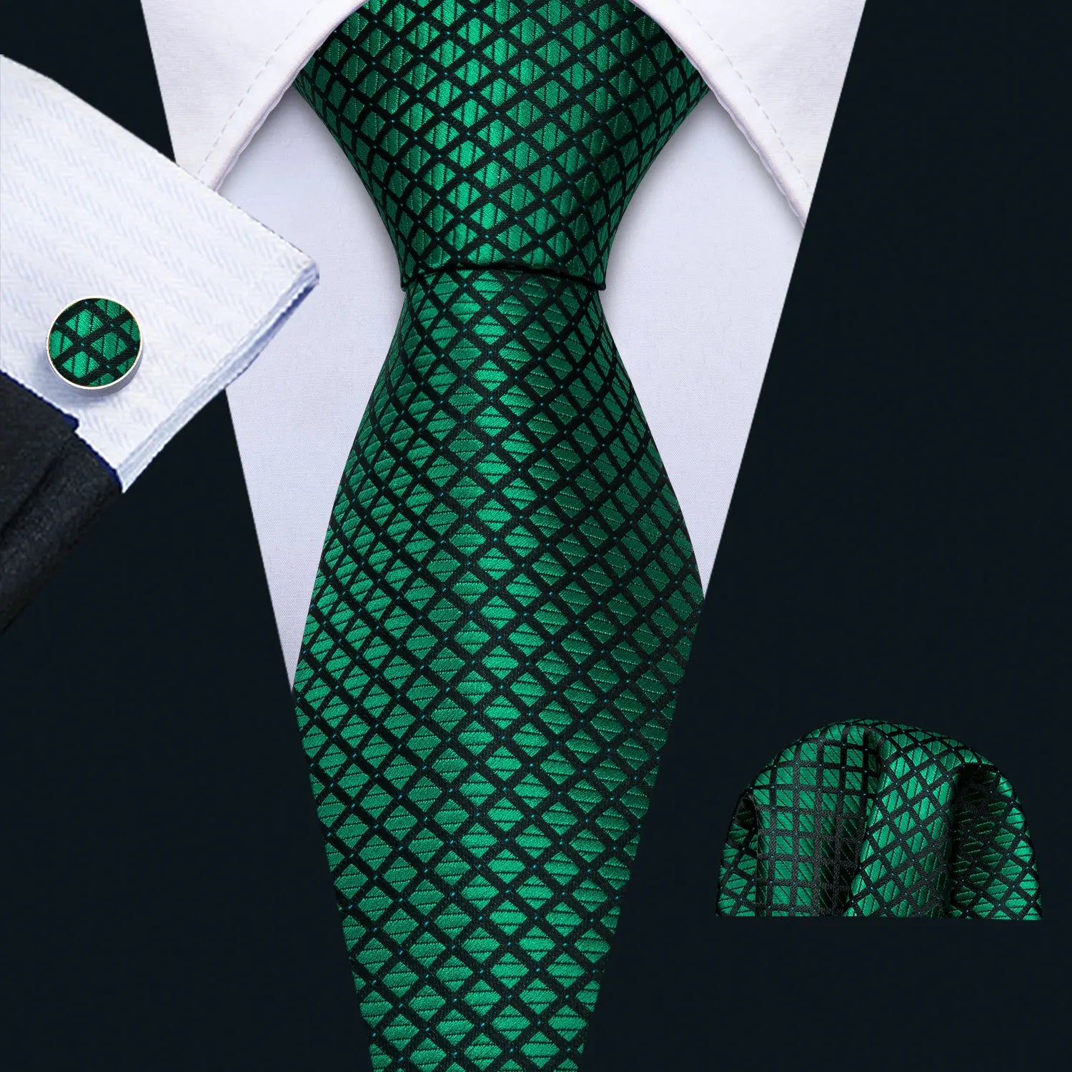 Barry.Wang Green Mint Teal Men Tie Hanky Cufflinks Set Jacquard Olive Sage Lawn Cyan Necktie for Male Wedding Business Gift