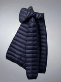 Winter Men's Lightweight Casual Cotton Jacket Suitable for Outdoor Sports, Windproof and Warm, Men's Hooded Solid Color Simple Cotton Coat