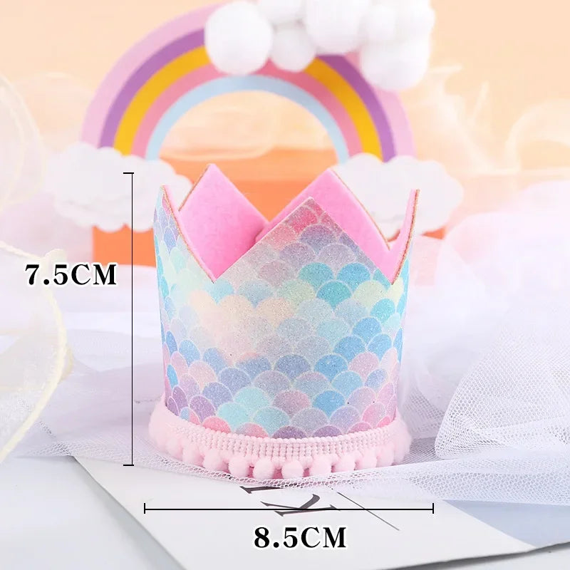 Felt Rainbow Theme Birthday Party Crown Mermaid Happy Birthday DIY Decor Kids Baby Shower Party Number 1-9th Hat Unicorn Navidad