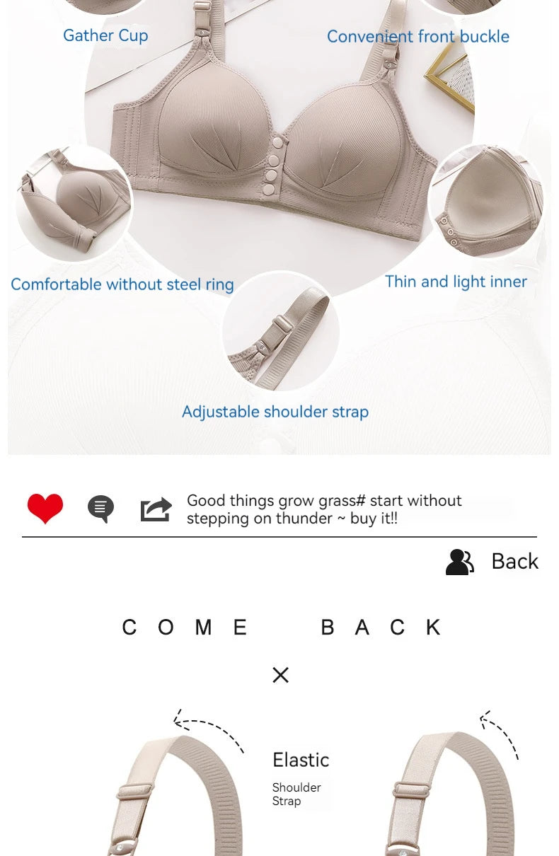 New Front Button Type Sexy Brassiere Anti-sagging Gathered No Steel Ring Ladies Mother Large Size Thin Section Underwear Bra