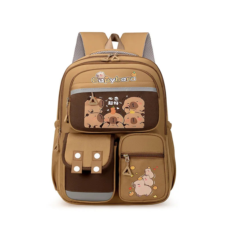 Capybara School Backpack Teens Girls School Bags Set Casual Daypack Kids 3Pcs Book Bag Kawaii Children Schoolbag Travel Backpack