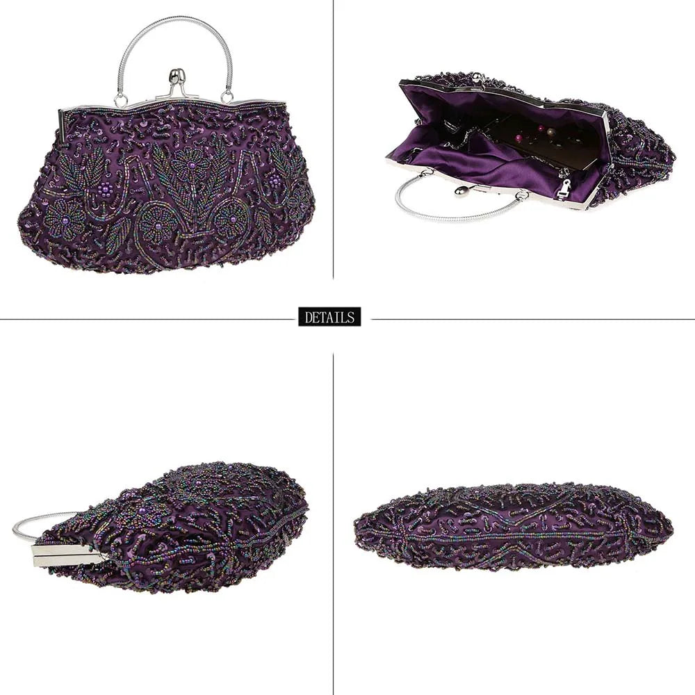 Women Clutch Bags Ladies Beads Evening Bags Wedding Party Bridal Embroidered Handbag Women Solid Retro Small Totes Mini Wallets