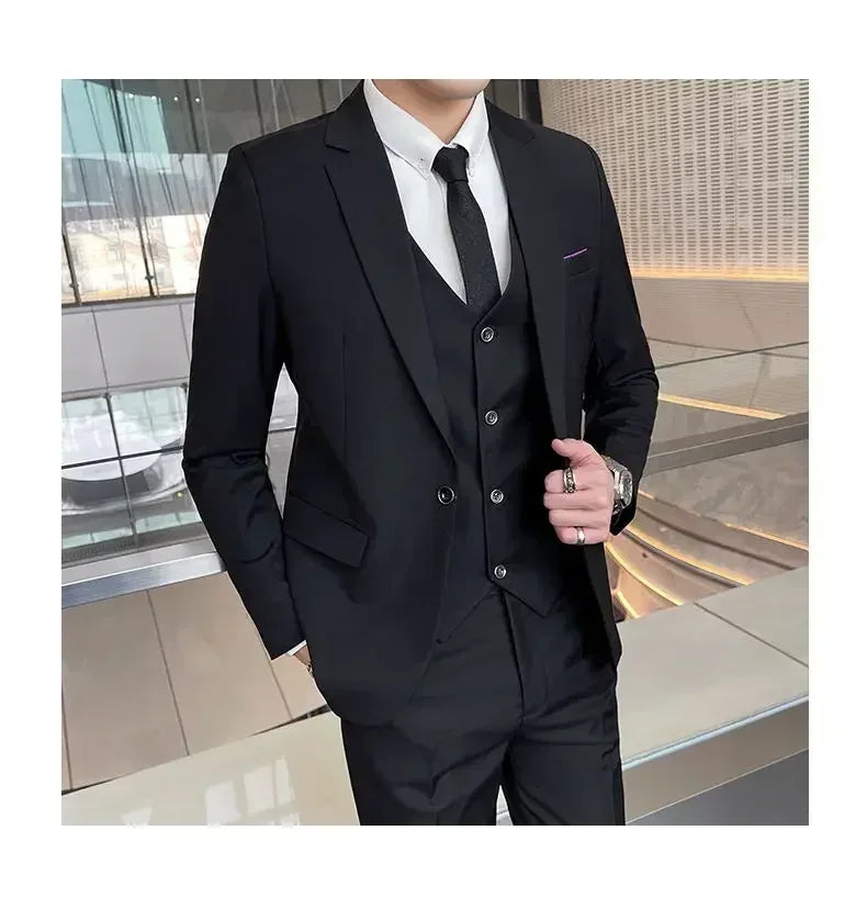 S-9XL New (Blazer+Vest+Pants) Men's Fashion Business Gentleman Professional Formal Dress Korean Version Banquet Dress Suit 6XL