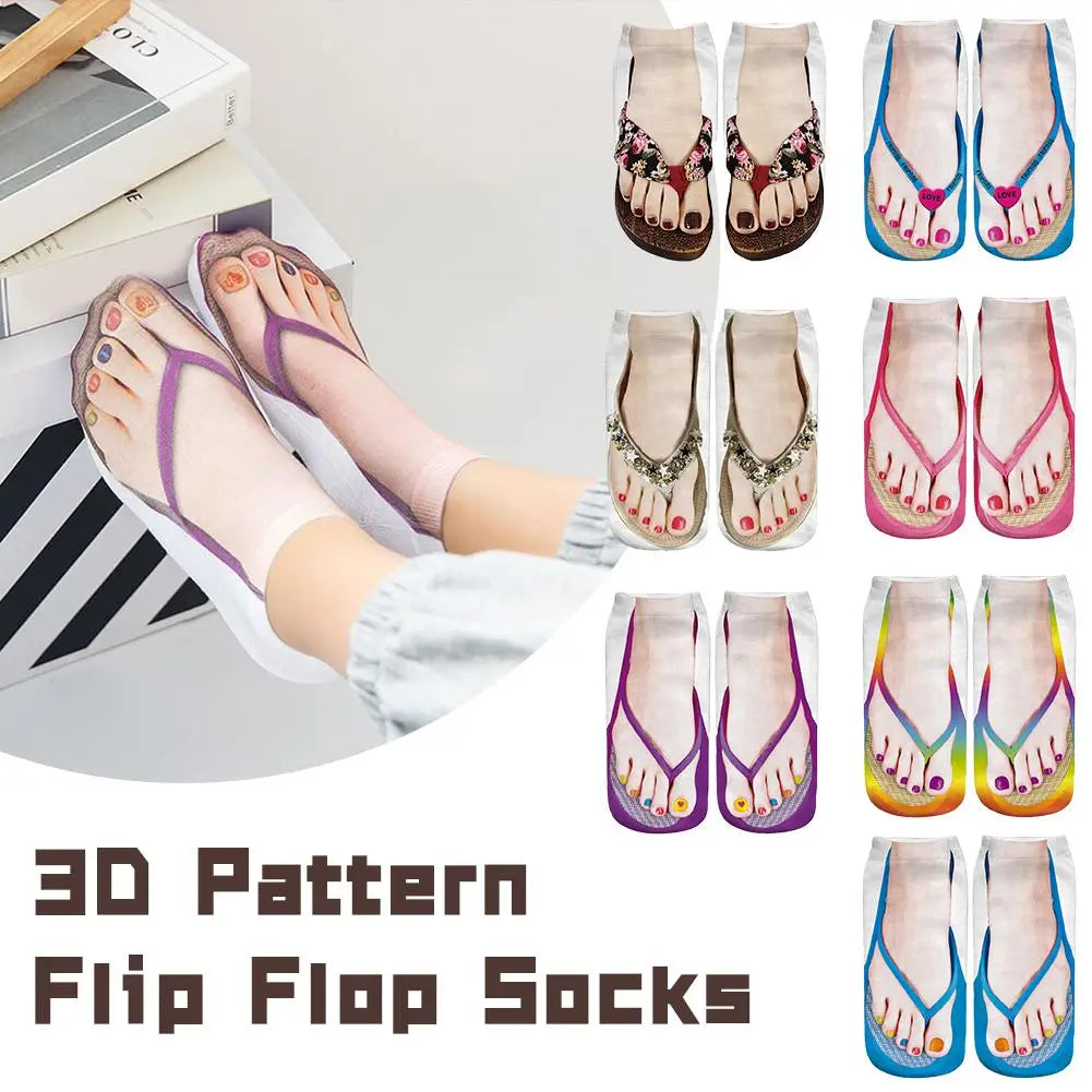 1 Pair 3D Printing Pattern Flip Flop Socks Funny Socks for Women Flip-flop Ankle Socks Low Cut Floor Socks Hosiery Novelty Gifts