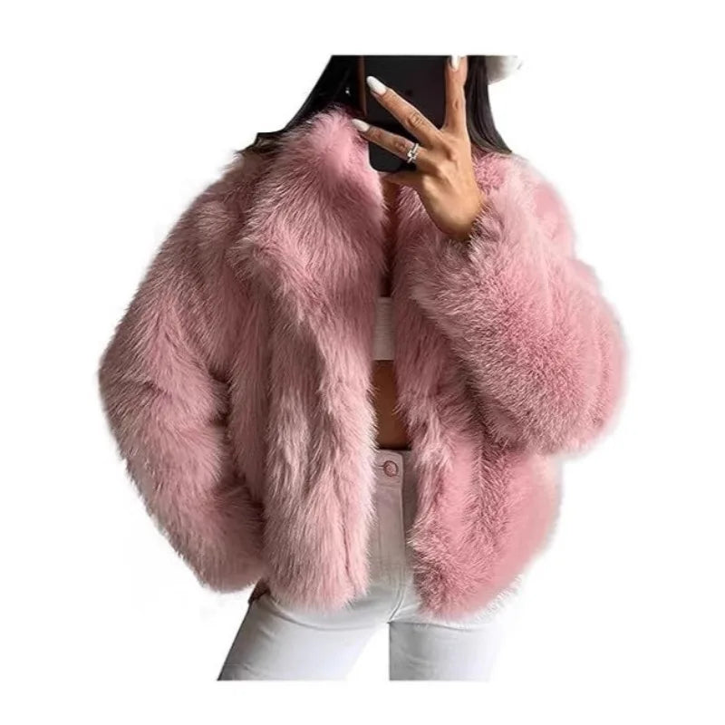 European and American Autumn and Winter New Faux Fur Coat Plus-size Women's Top Anti-fox Fur Lapel, Short Faux Fur Style Outcoat