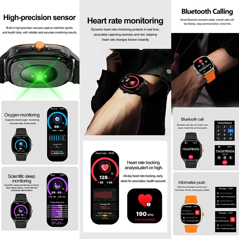 New Smart Watch 1.73" HD Screen NFC Voice Assistant Music Weather Sports Heart Rate High-precision Sensor Waterproof Smart Watch