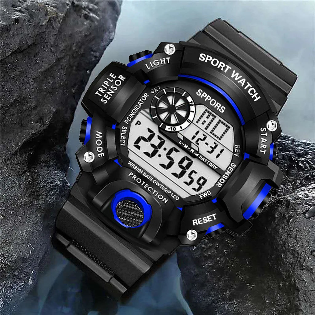 Fashion Men's Watch Sports Electronic Wristwatch Large dial Multifunctional Waterproof Luminous Alarm Kids Male's Military Watch