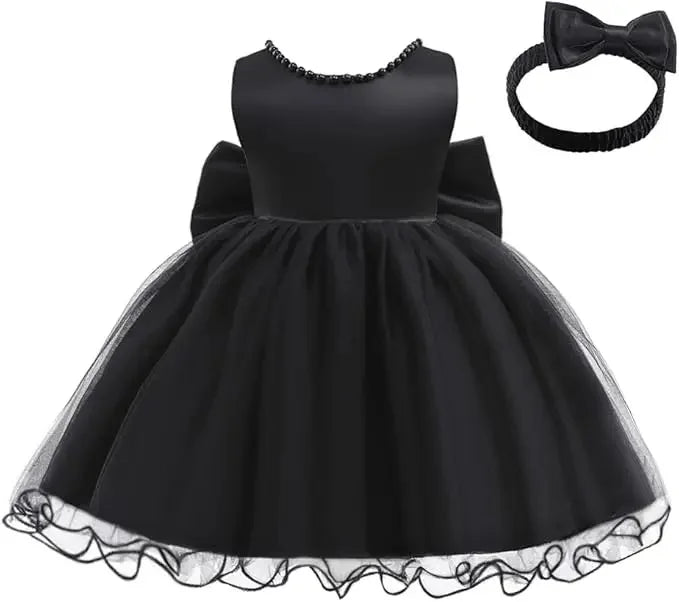 Baby Dresses For 1st Birthday Girls Party Dresses with Headwear Bowknot Toddler Girl Princess Dress Backless Kids Wedding Dress