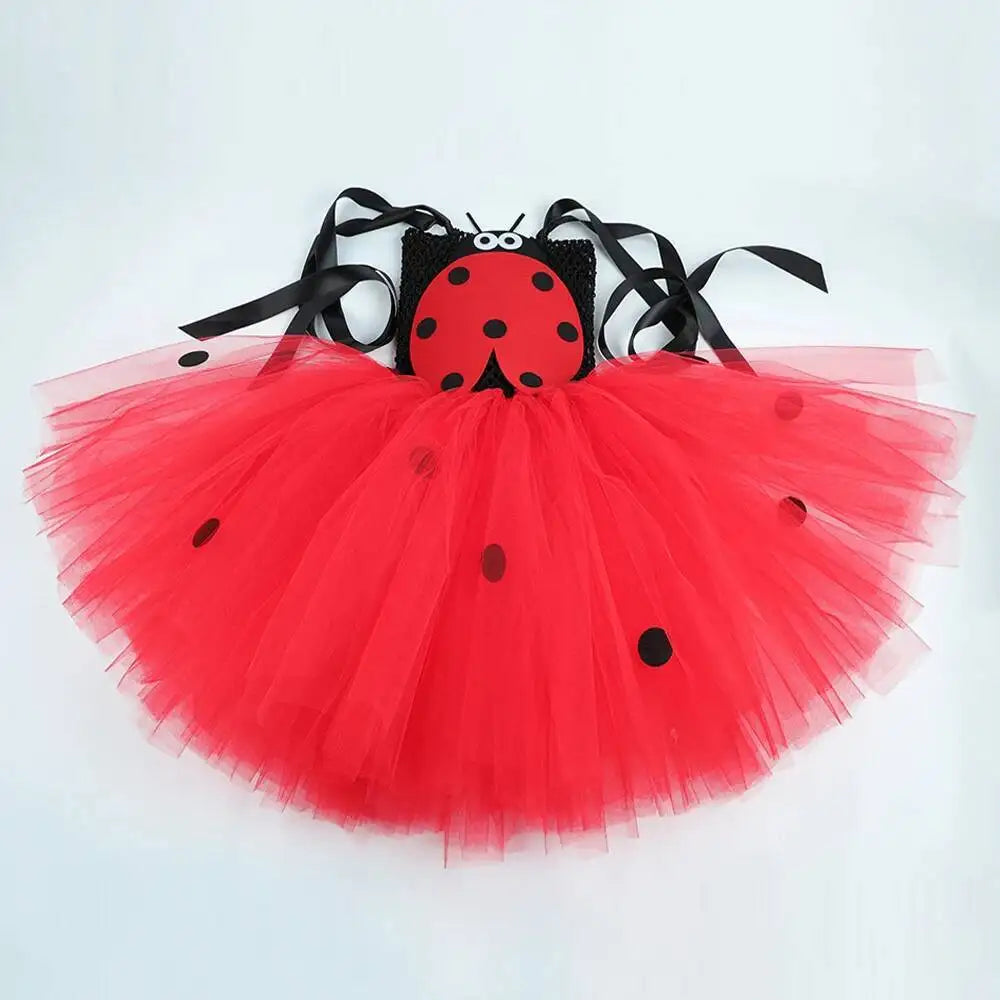 Black Red Lady Beetle Costumes for Baby Girls Ladybird Tutu Dress with Wings Kids Halloween Outfit Children Birthday Clothes