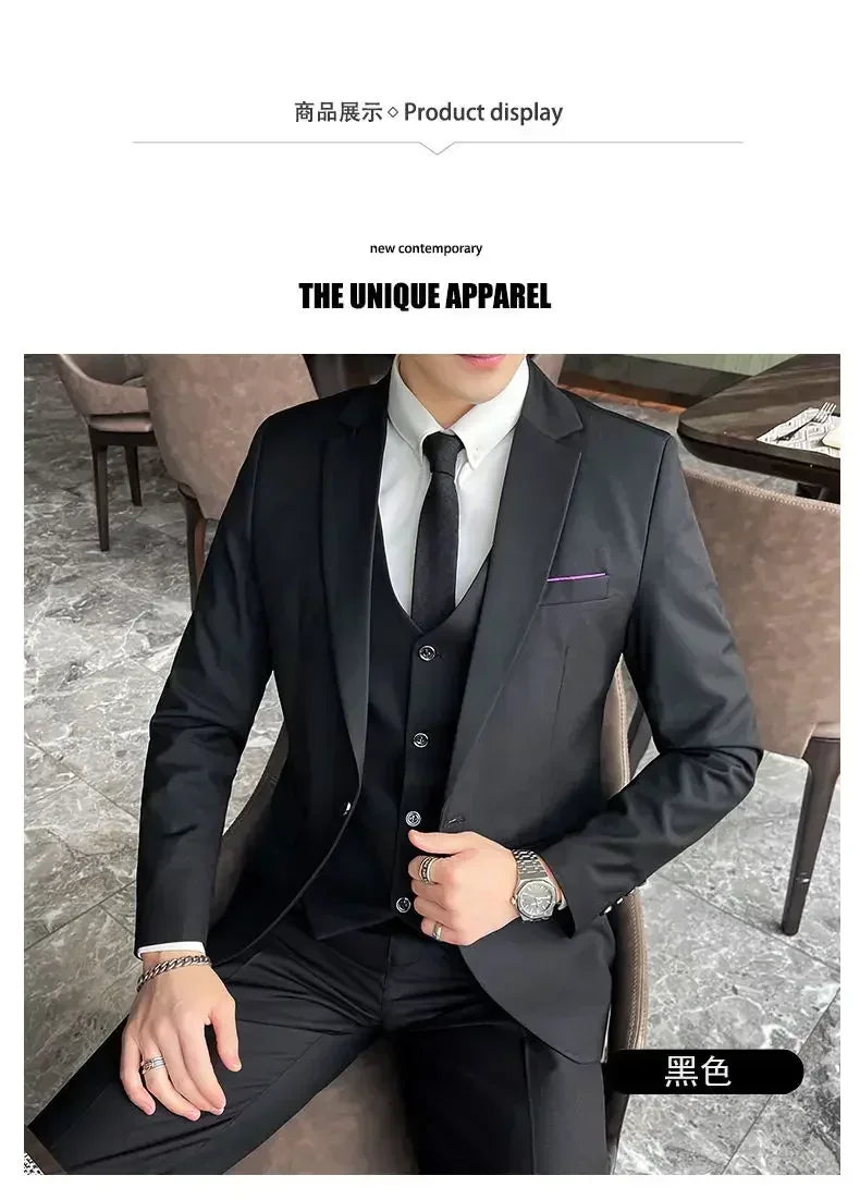 S-9XL New (Blazer+Vest+Pants) Men's Fashion Business Gentleman Professional Formal Dress Korean Version Banquet Dress Suit 6XL