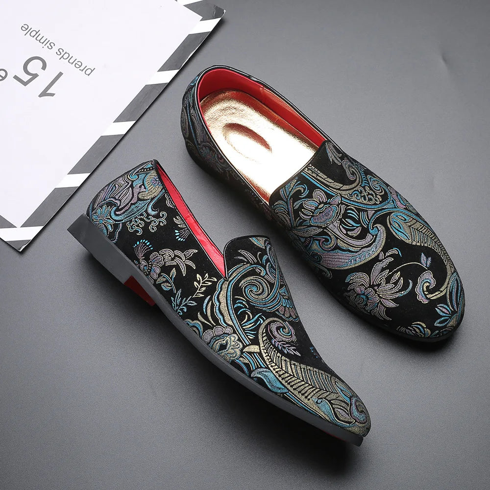 Men Fashion Embroidery Party Wedding Loafers Moccasins Men's Casual Shoes Mens Light Comfortable Driving Shoe Outdoor Flats