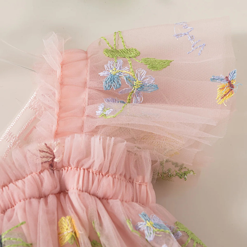 Summer New Sweet Butterfly Wing Baby Girl Princess Dress, Floral Chiffon Wedding Party Children'S Sleeveless Clothes (0-4 Years）