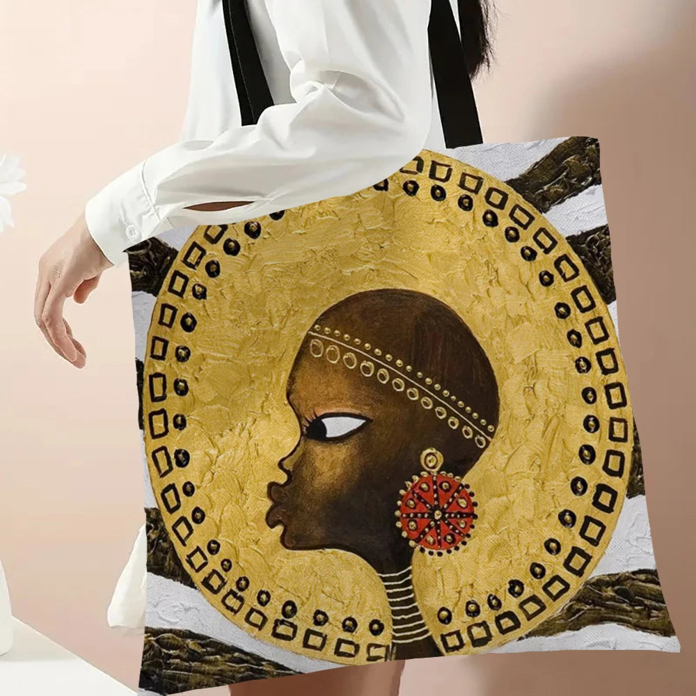 African Woman Tote Bag Reusable Shoulder Shopping Beach Bag For Women, Durable Casual Carryall