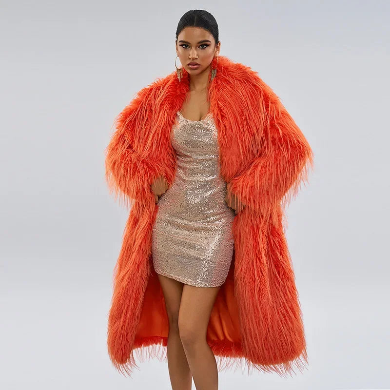 Women’s Tassel Wool Coat – Faux Fur, Solid Color Autumn Winter Jacket