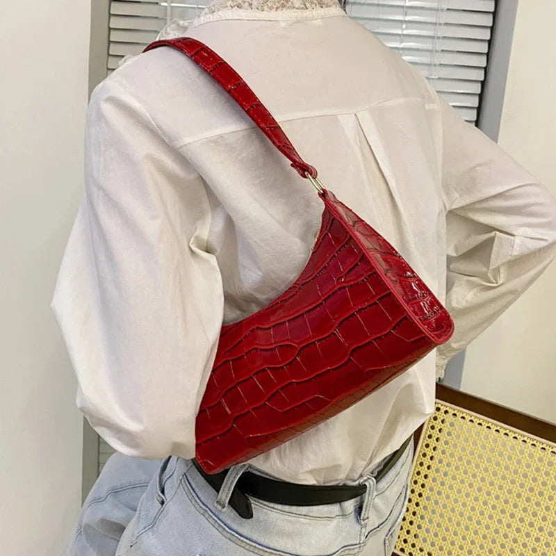Fashion PU Leather Bags for Women Alligator Pattern Armpit Handbag Female Small Underarm Messenger Bag Purses and Handbags
