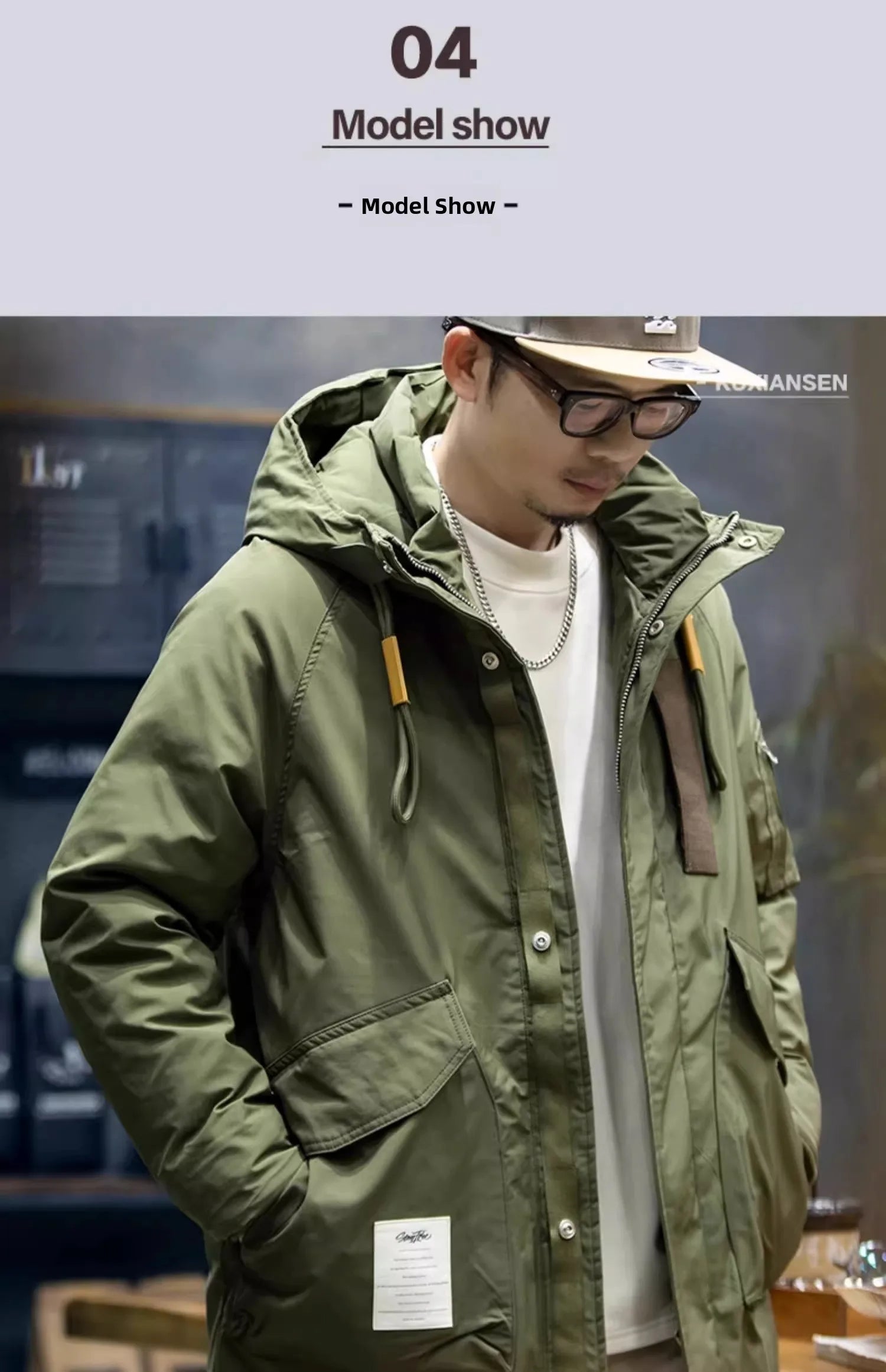 American Sle Men's Parka down Cotton Jaet Winter Workwear coat Mid-Length Hooded Military Coat Outerwear