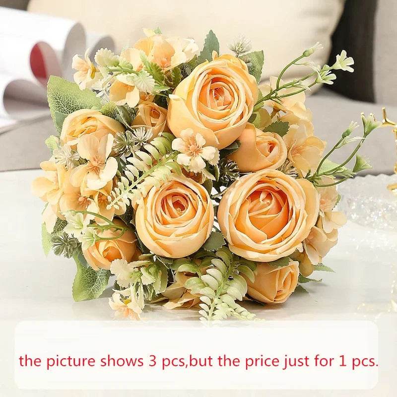 Artificial Flowers Silk Roses Bouquet Home Decor Simulation Flower Kimberley Rose Bud Hydrangea Living Room Decorative Florist