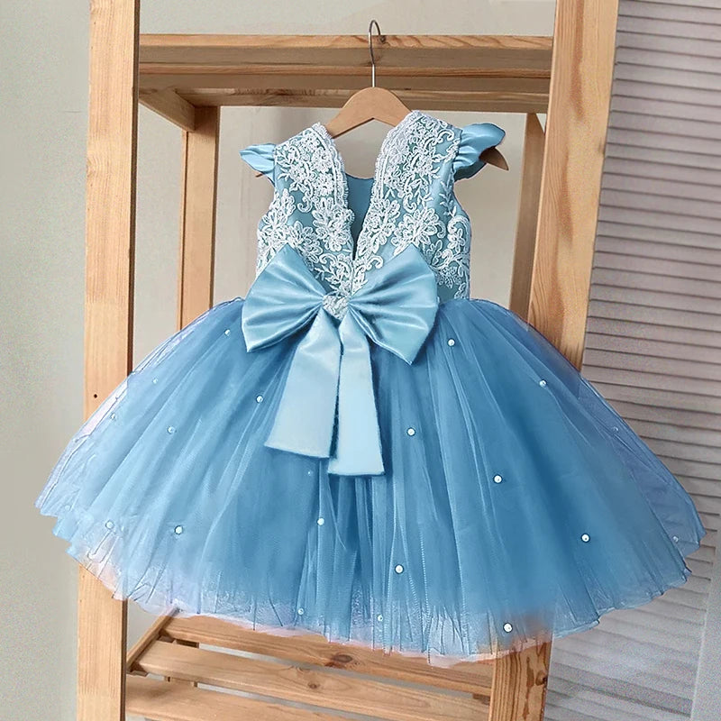 12M Baby Girl Princess Dress Infant One Year Birthday Outfits Toddler Girl Flower Bow Evening Party Tutu Gown Kids Gala Clothes