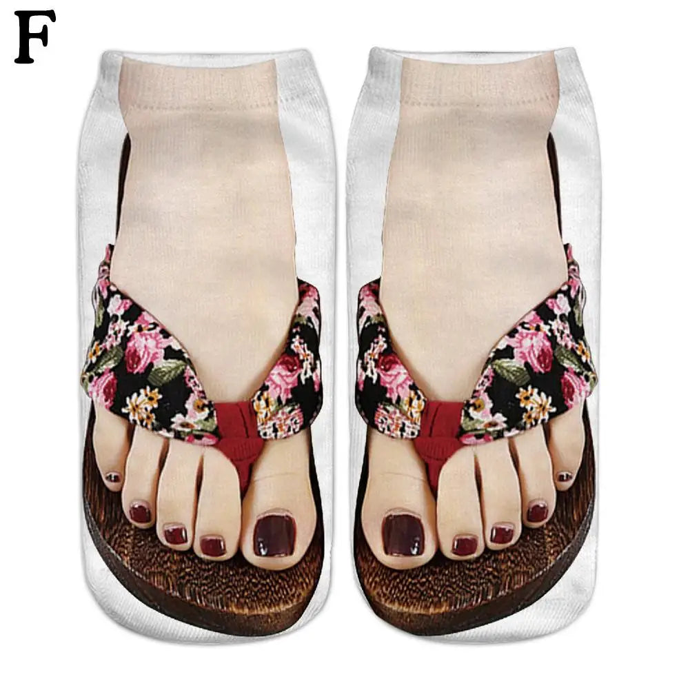 1 Pair 3D Printing Pattern Flip Flop Socks Funny Socks for Women Flip-flop Ankle Socks Low Cut Floor Socks Hosiery Novelty Gifts