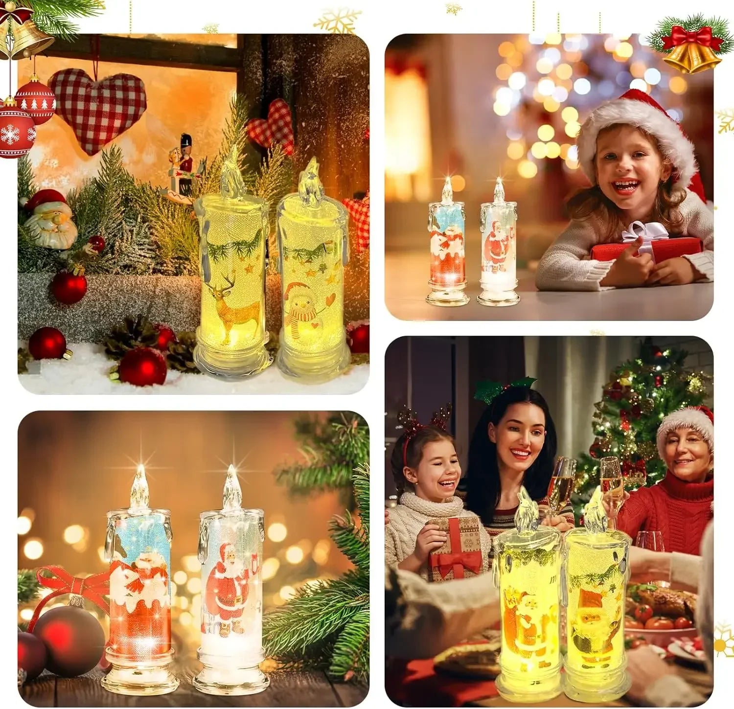 1-5PCS Flameless LED Christmas Electronic Candle Realistic Dripping Tears Santa Claus Snowman Ornaments Holiday Decorative