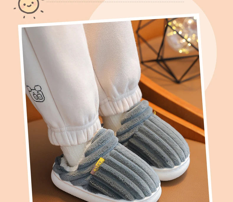 Winter children's cotton slippers for boys and girls, anti slip and warm bags, and parent-child fuzzy and plush home baby cotton