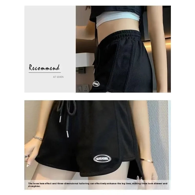 Women Casual Drawstring Sports Shorts Summer Thin High Waist Yoga A-line Shorts Loose Women Running Straight Trousers