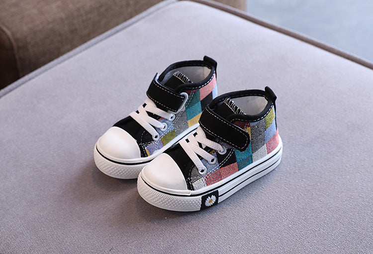 Children Canvas Shoes for Boys Girls Fashion Kids Casual Sneakers Breathable Checkered Classic Girls High-top Lattice Sneakers