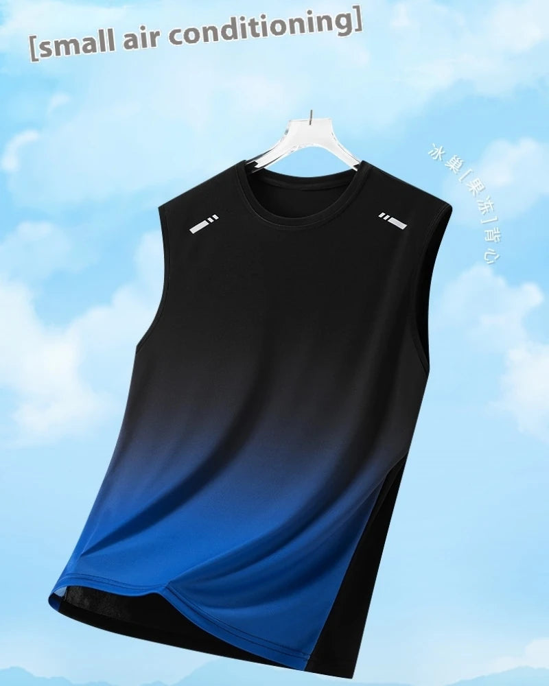 Men's Gradient Sports Vest Lightweight Sleeveless round Neck T-Shirt Summer Running Trendy Loose Fit Youth Cross-Border