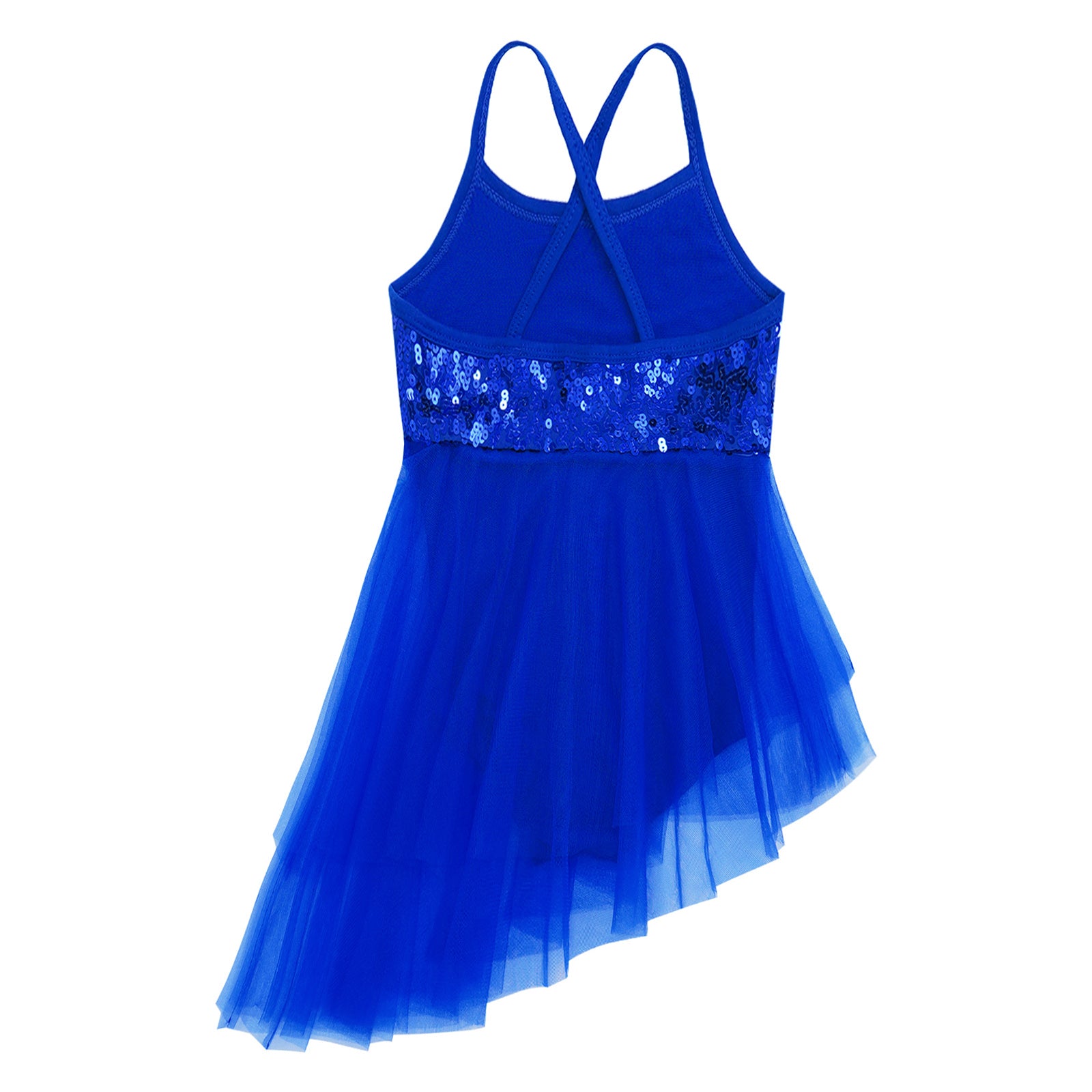 Girls Ballet Dress Lyrical Dance Gymnastics Skating Stage Performance Costume Shiny Sequin Mesh Tulle Leotard Tutu Dancewear
