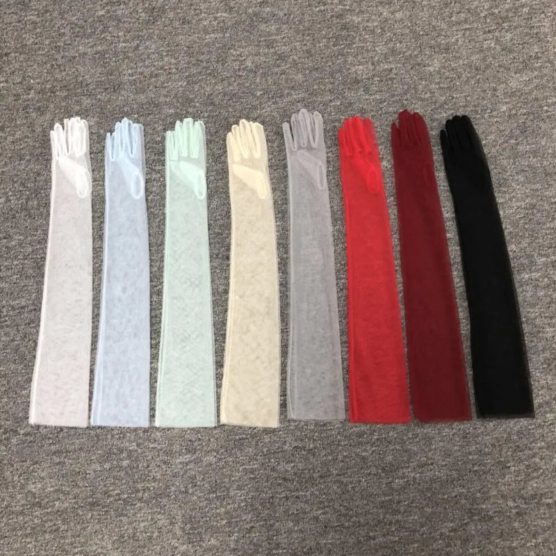 Women Long Sheer Tulle Gloves for Bridal Wedding Accessories Party Transparent Finger Gloves