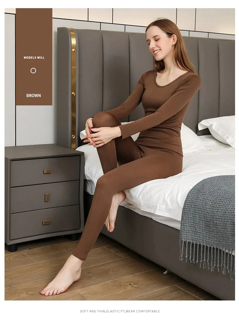 1 Set Warm Thermal Underwear Sexy Ladies Intimates Long Johns Women Shaped Sets Female Middle Collar Thermal Shaping Clothes