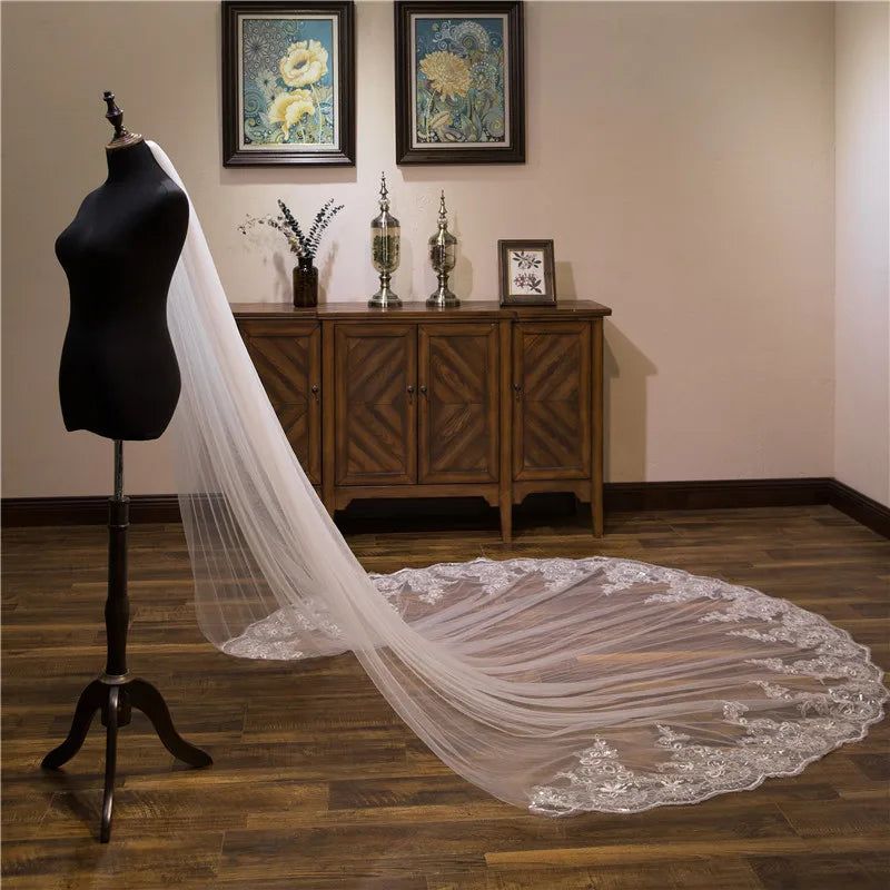 3M One Layer Lace Edge Bridal Veil With Comb for Bride Marriage Wedding Accessories