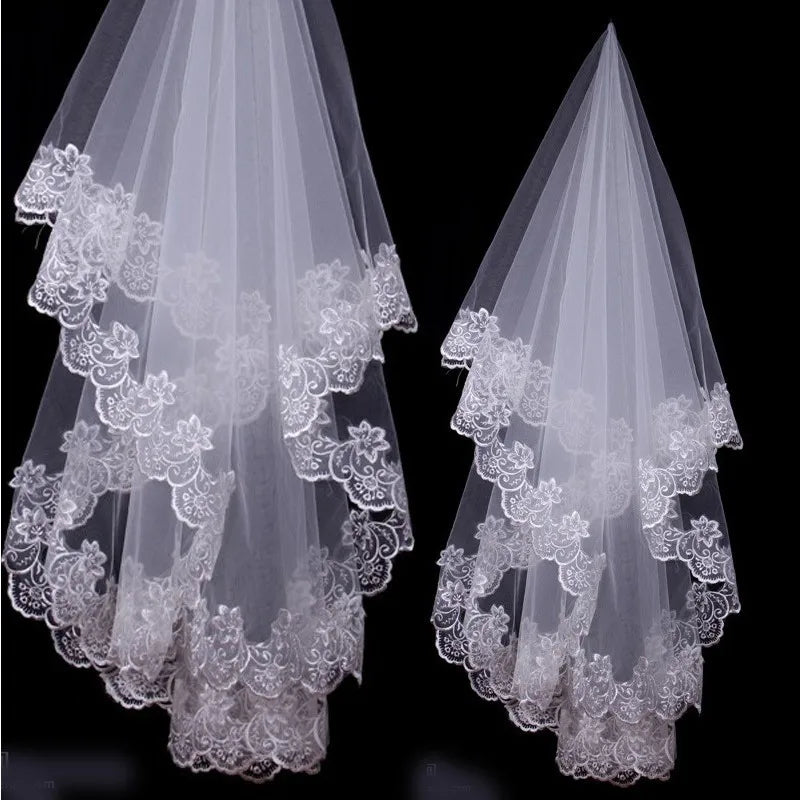 White Ivory Lace Embroidery Edge Bridal High Quality Tulle  Bride Veils 1 Layer Married Wedding Accessories 2024
