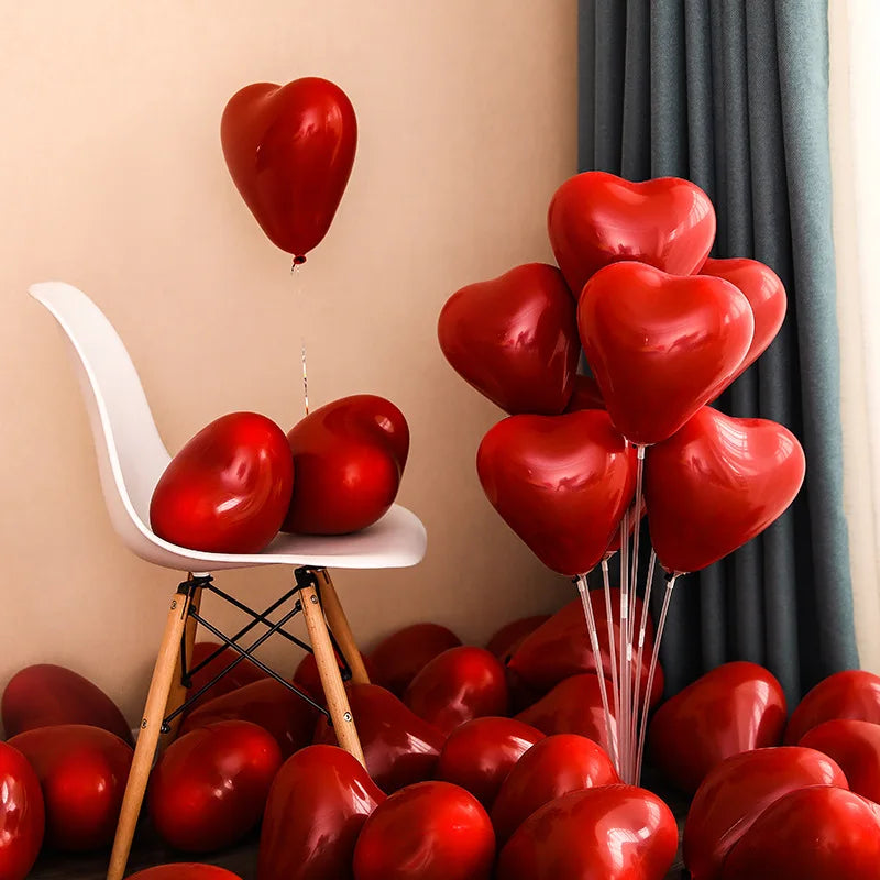 Wedding balloons, wholesale of wedding balloons, double-layer pomegranate red heart shaped balloons, love balloons, wedding room