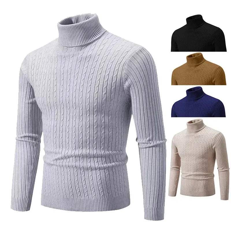 2025 New Men's High Neck Sweater Solid Color Pullover Knitted Warm Casual Turtleneck Sweatwear Woolen Mens Winter Outdoor Tops