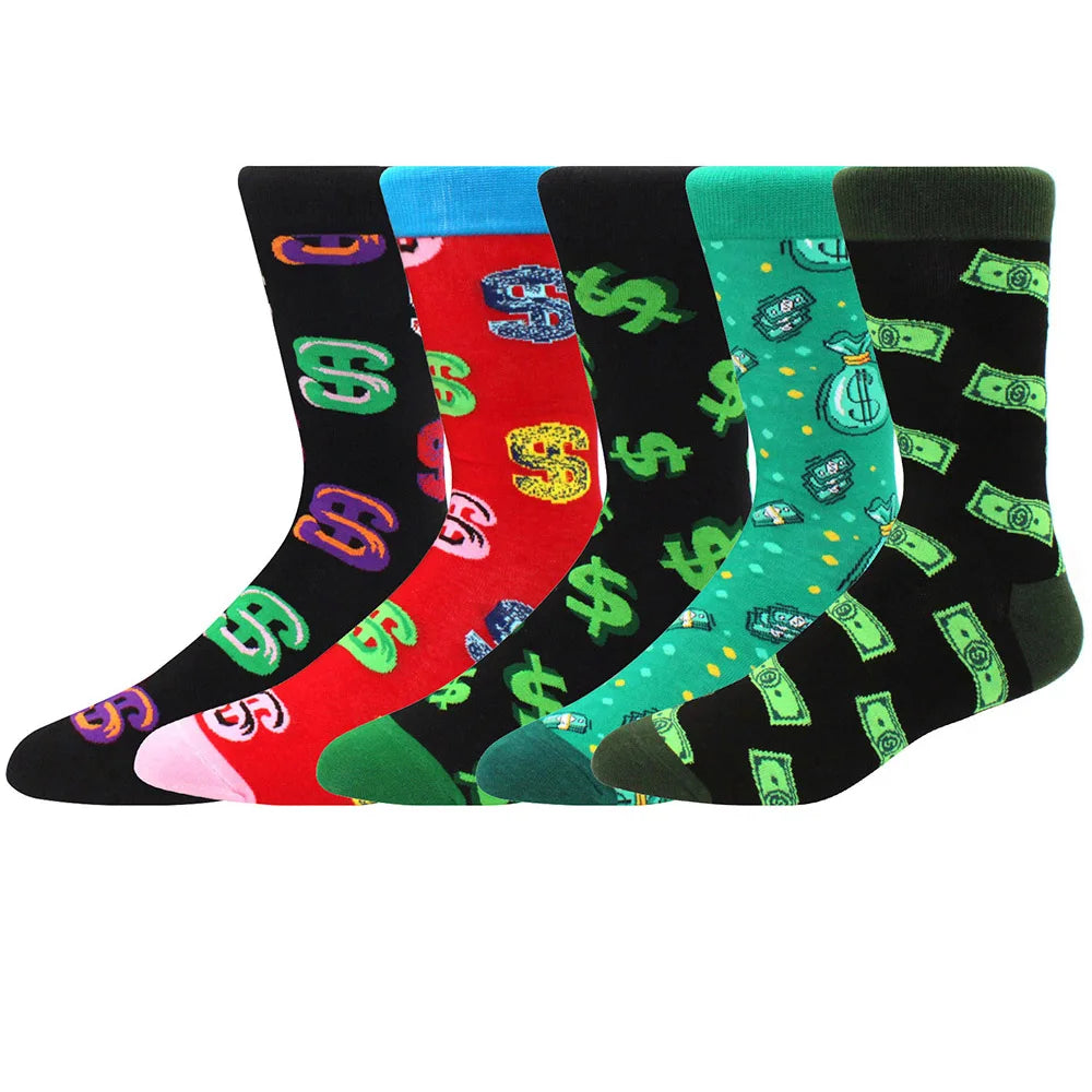 5 Pairs New High Quality Combed Cotton Men Socks Women Happy Fashion Novelty Skateboard Crew Casual Funny Socks for Men
