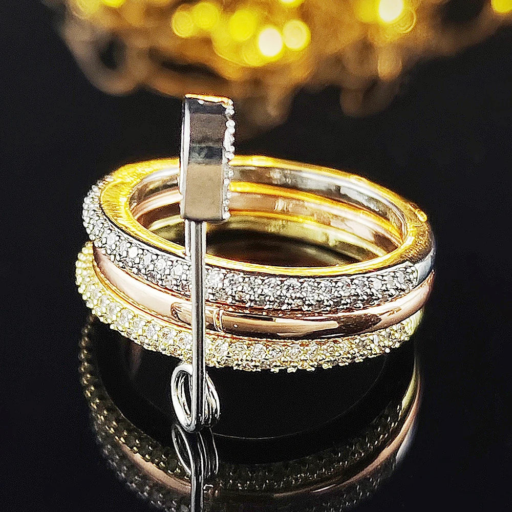 Fashion Pin Connection Three Layers Designer Fashion Ring for Women Valentine's Day Gift Jewelry R7393