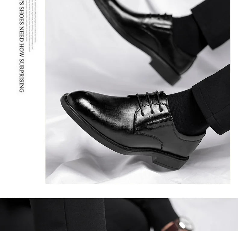 3 6 8cm Heel Men's Dress Shoes New Designer Cow Leather Increase Casual Spring Autumn Black Platform Wedding Shoes Male