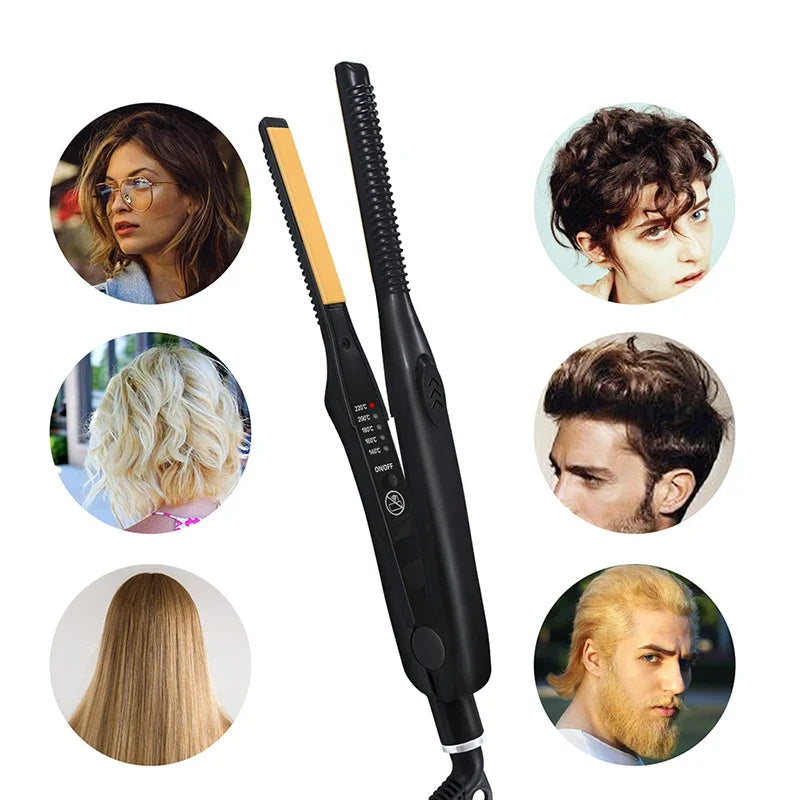 2-in-1 Professional Hair Straightener and Curling Iron Mini Ceramic Straightener with Adjustable Temperature Small Flat Iron
