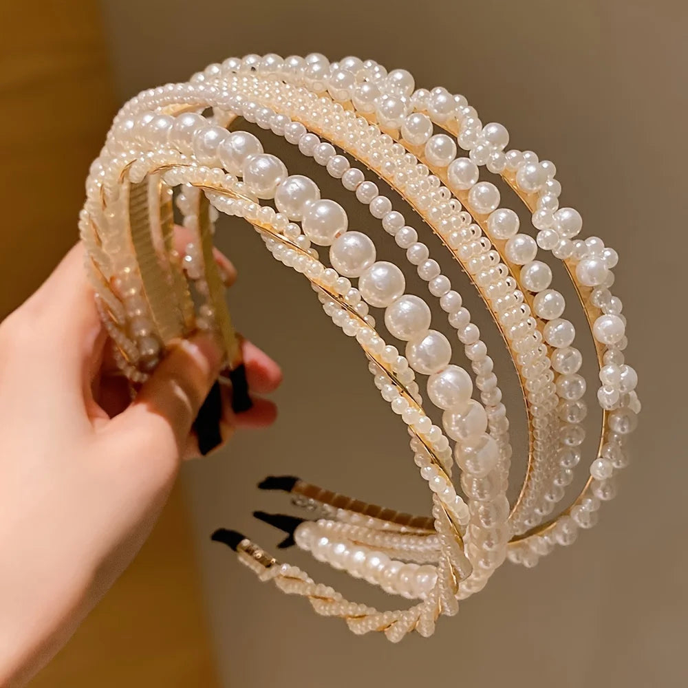 5 Pieces of Girls' Princess Hair Accessories, Children's Imitation Pearl Hairbands, Birthday Hairpins, Baby Flower Girl Headbands